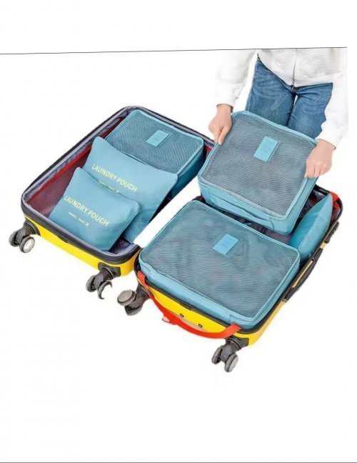 طقم منظمات شنط السفر ماركةLaundry pouch ٦ قطع خامة أكسفورد  سهلة التنظيف بسوستة